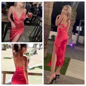 NWT ZARA Satin Effect Cut Out Midi Coral Pink Dress Sz: S